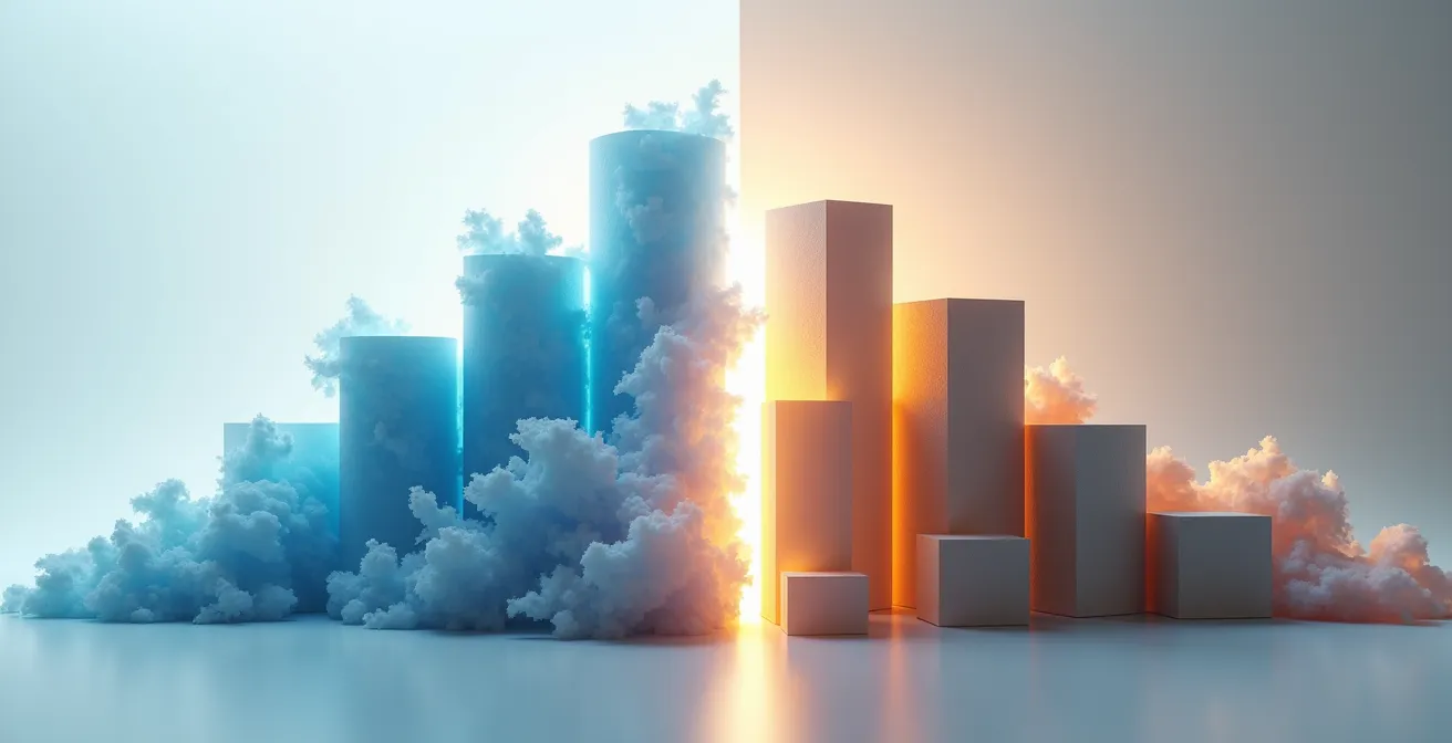 Confronto visivo tra infrastruttura cloud e server on-premise per ERP aziendale