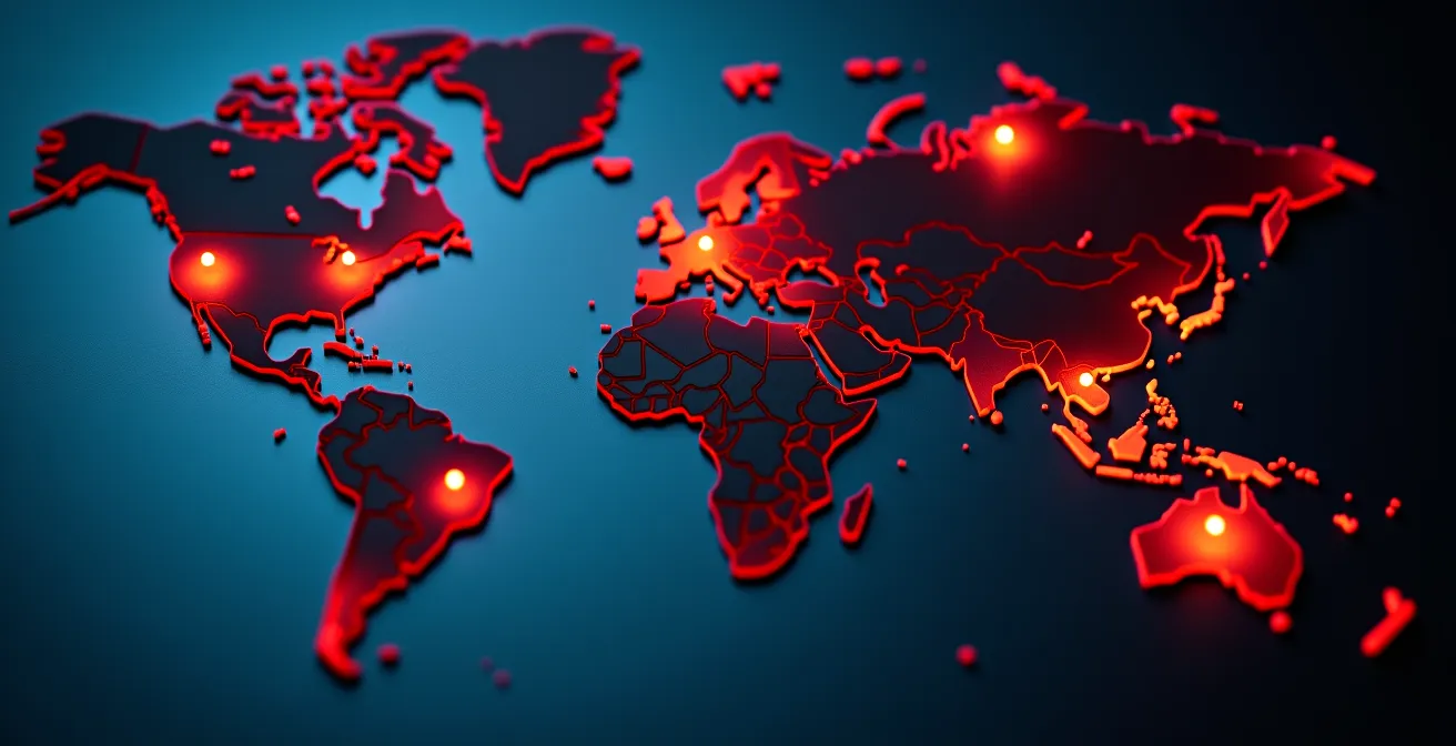 Mappa geografica del monitoraggio degli attacchi informatici in tempo reale