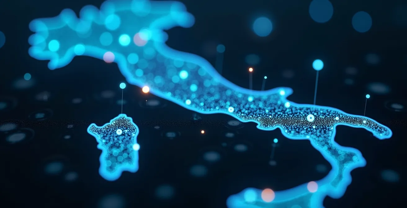 Mappa termica della latenza di rete tra i principali hub data center italiani