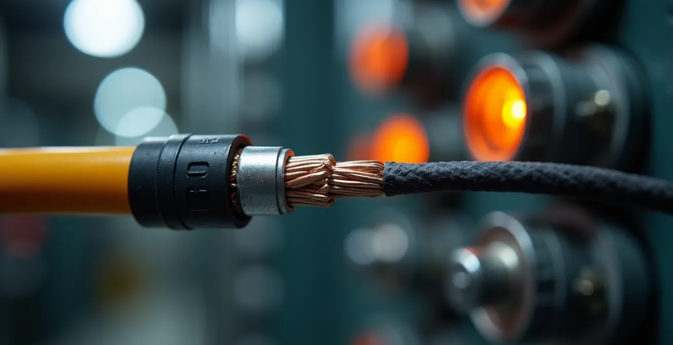 Sensore a pinza Rogowski installato su cavo trifase di una pressa industriale per monitoraggio consumi