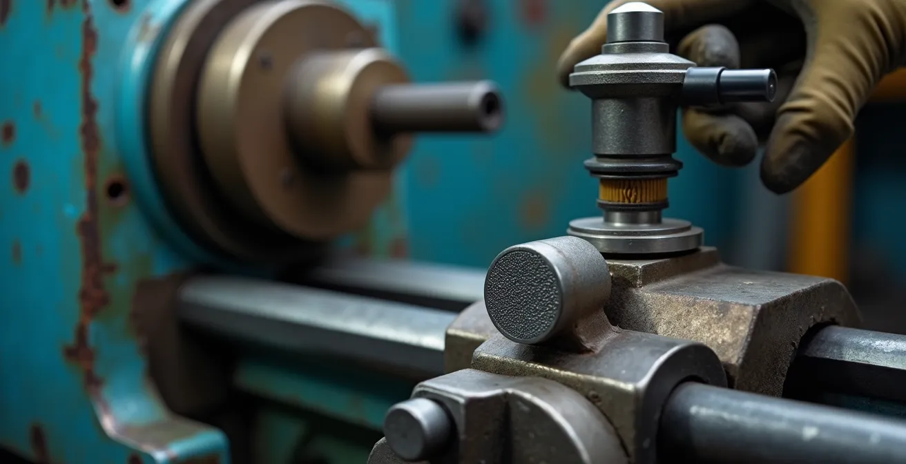 Installazione sensori wireless su tornio industriale italiano vintage