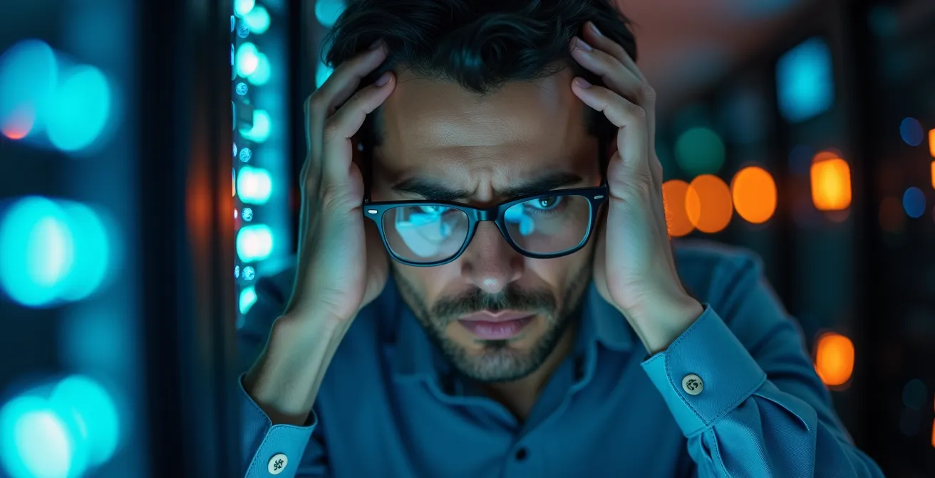 Team IT durante un'emergenza di disaster recovery sotto pressione